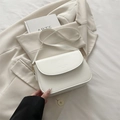 Minimalist white leather crossbody square bag with elegant gold hardware for women - White