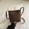Vintage leopard print faux suede crossbody bag with premium brown leather strap - Leopard Brown
