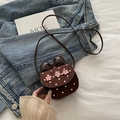 Mini sac bandoulière vintage marron avec pois blancs et petites fleurs roses - Marron