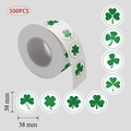 500 Kleeblatt-Aufkleber Rolle 38mm für St. Patrick's Day irische Feiertagsdekoration - Grüner Kleeblatt-Stil (LG-20220301-38-005)
