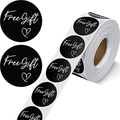 Rouleau d'autocollants ronds noirs avec texte Free Gift blanc et cœur pour cadeau - Petit Style / Noir