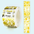 Adesivi rettangolari Thank You in oro con foglie tropicali su un rotolo bianco - Stile Pianta Tropicale Foglia Oro Bianco / Rotolo di adesivi rettangolari
