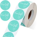 Détail de stickers ronds vert menthe Free Gift avec écriture blanche et petit cœur - Bleu sarcelle