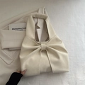 Sac fourre-tout crème minimaliste avec nœud décoratif et texture cuir grainé - Sans pendentif / Blanc