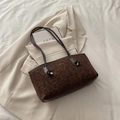 Deep brown leopard print tote bag in suede texture with elegant fashion label - Coffee without Pendant