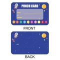 Space theme children's reward punch cards for students with front and back views - Blue