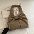 Grand sac cabas marron avec nœud élégant en similicuir mat au style vintage - Sans pendentif / Kaki