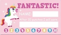 Cartes de récompense licorne rose avec 10 trous pour objectifs et succès scolaires - Rose