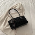 Fashionable leopard print velvet tote bag with scarf and tennis racket charm in black - Black With Pendant