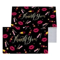 Detail of stacked Thank You cards featuring red lips, gold lipstick, and stars on black background - Makeup Lipstick Lip Print Style (D)