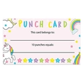 Cute unicorn reward punch card for students with colorful rainbows and stars graphics - Pink