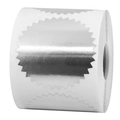 Close-up of serrated silver foil seals on a roll with shiny metallic finish texture - Circular Serrated / Silver