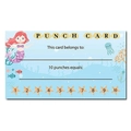 Detail of mermaid themed punch reward card for students with 10 star shaped punch holes - Blue
