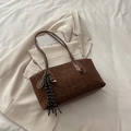 Sac cabas marron à imprimé léopard en suédine avec pendentif de mode élégant - Marron avec Pendentif