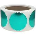 Teal metallic serrated edge circle stickers roll for gift sealing and office labeling - Circular Serrated / Green Gold
