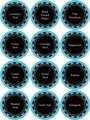 Etichette impermeabili per spezie da cucina con design rotondo nero e blu elegante - 1 Foglio / Bordo Blu Chiaro Nomi di Erbe (Stile 2)