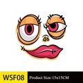 Détail de l'autocollant citrouille Halloween DIY avec yeux de dessin animé et bouche - Expression de Grands Yeux à Longs Cils (WSF08)