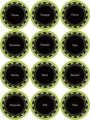 Waterproof kitchen labels set with 12 round spice herb stickers in black and green design - 1 Sheet / Green Border Herb Names (Style 5)