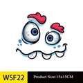 Détail d'autocollant visage de monstre DIY avec spécification de taille 15x15cm incluse - Couronne de Cheveux Rouges Grands Yeux (WSF22)