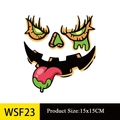 Détail de l'autocollant monstre Halloween DIY WSF23 avec taille 15x15CM sur fond blanc - Yeux Verts Grande Bouche (WSF23)