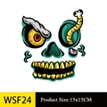 Détail de l'autocollant visage monstre 15x15cm avec yeux de zombie et nez vert - Zombie à l'Œil Bulbeux Injecté de Sang (WSF24)