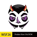 Détail de l'autocollant visage de diable Halloween DIY montrant la taille 15x15CM et cornes - Design de Diable à Cornes Rouges (WSF26)