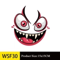 Détail d'un autocollant de monstre 15x15CM avec dents pointues et yeux rouges pour déco - Œil Rouge Grande Bouche (WSF30)