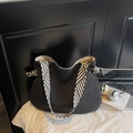 Large black corduroy tote bag for women with stylish striped woven shoulder strap - Black