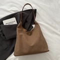 Minimalist large capacity dark brown suede tote bag for women with leather shoulder strap - No Pendant / Brown