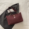 Large burgundy leopard print tote bag with gold chain strap and deer pendant charm - Red