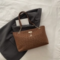 Brown leopard print tote bag with gold deer charm and chain leather handles - Brown