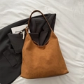 Brown frosted suede hobo tote bag with beaded charm and dark leather shoulder strap - With Pendant / Brown