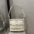 Sac à bandoulière crème élégant avec dentelle à trois couches et motifs vichy - Blanc