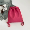 Mochila tipo saco rosa con cordón en tela impermeable lisa para uso diario casual - Rosa Rojo