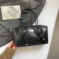 Elegante borsa tote nera motivo coccodrillo con placca dorata e manici annodati - Motivo Coccodrillo Nero (Stile 1 Nero)