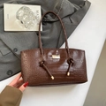 Borsa a spalla marrone con stampa coccodrillo, nodo unico e targhetta in metallo - Motivo Coccodrillo Marrone (Stile 1 Marrone)