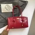 Elegante borsa tote rossa con motivo a coccodrillo, dettagli dorati e nodo sul manico - Motivo Coccodrillo Rosso (Stile 1 Rosso)