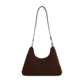 Dunkelbraune Plüsch Schultertasche aus Lammwolle für Damen mit elegantem Lederriemen - Braun