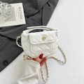 White quilted mini handbag with gold flower clasp and chain strap for women - White