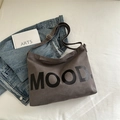 Grand sac cabas en toile gris foncé avec imprimé MOOD et bandoulière réglable pratique - Gris
