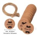 Round brown kraft paper Thank You tags with hemp rope set 100 pieces for gifts - Botanical Decoration Style (003款)