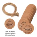 Round brown kraft paper thank you tags with twine for gift packaging and favors - Round Style Leaf Pattern Thank You Message (Model 007)