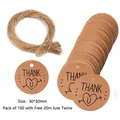 100pcs round kraft paper Thank You tags with heart design and 20m natural twine - Heart with Arrow Thank You Round Style (Style 008)