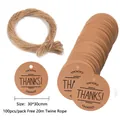 Round kraft paper thank you tags with twine for gift packaging and favors 100pcs - Wavy Border Round Thank You Style (Style 011)