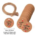 Round kraft paper 'Thank You' tags with red heart and 20m twine for gift wrapping - Round Red Heart "Thank You" Style (Model 012)