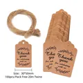 Brown kraft paper thank you gift tags set with jute twine for wedding favors and parties - Minimalist Floral Thank You Rectangular Style (Model 013)