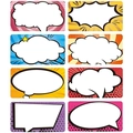 Vibrant 75x50mm cartoon style blank name labels with 8 colorful pop art patterns - 8 Stickers Per Sheet, 10 Sheets Per Pack / Colorful