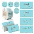 Dankeskarten und Aufkleber Set in Tiffany-Blau mit Roségold-Folie für Kleinunternehmen - Sticker / Blau Goldgeprägt