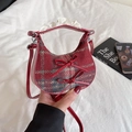 Mini bolso de mano de lana a cuadros rojos con lazos dobles y adorno de encaje - Cuadros Rojos