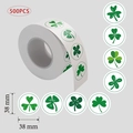 Rotolo da 500 adesivi quadrifoglio verde San Patrizio con vari disegni da 38mm - Rotondo / Verde con Motivo a Trifoglio